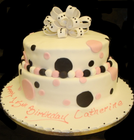 Two Tier Cake with pink and black spots