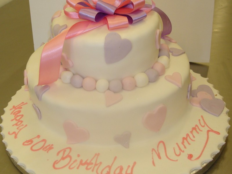 Two Tier Cake with Lilac and Pink Hearts