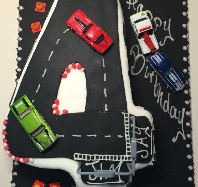 Number 4 Birthday Cake with racing track